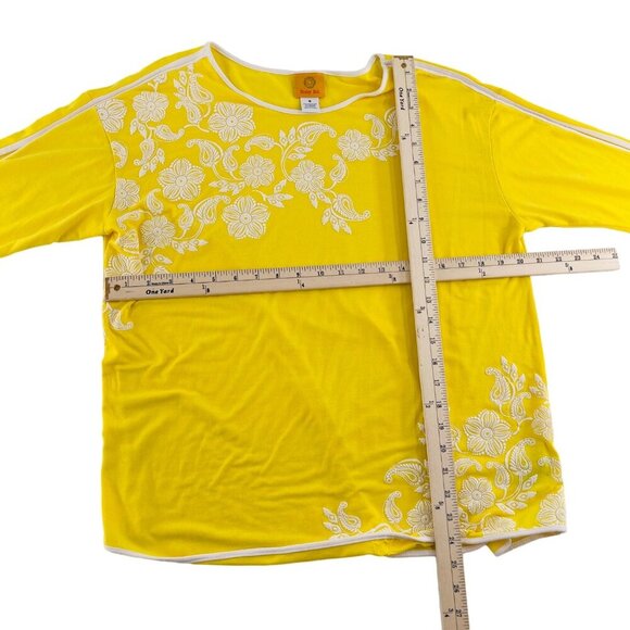 Ruby Rd. Yellow Floral 3/4 Sleeve Womens Top M Polyester/Rayon/Spandex - Picture 3 of 5